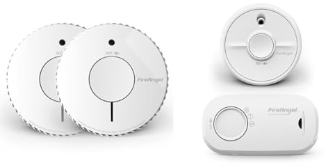 FireAngel Optical Smoke Alarm with 10 Year Sealed For Life Battery, FA6620-R-T2 (ST-622 / ST-620 replacement, new gen) - Twin Pack, White & FireAngel FA3313-SB1-T2 CO & Smoke Alarm Twin Pack