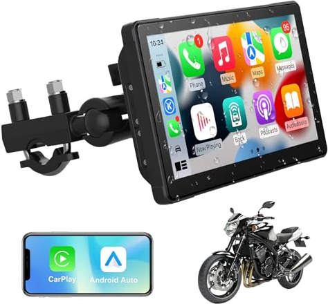 Motorrad Wireless Carplay Autoradio mit Bildschirm, 7 Zoll Tragbarer Motorräder navigationsgeräte Auto Play Display mit GPS, Wasserdichter Touchscreen, Dual Bluetooth, Navigation, Siri