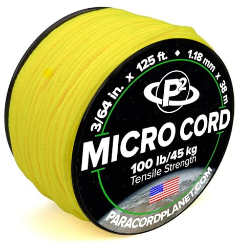 Paracord Planet Micro Paracord – tunn flätad sladd för hantverk, fiske och gör-det-själv-projekt i 38 m spolar – kanariegul