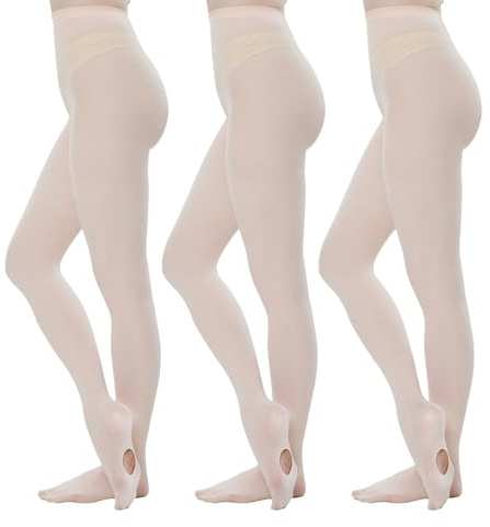 MANZI Convertible Ballet Tights for Women Ultra Soft Mid Rise Transition Dance Tights Pack of 3(Ballet Pink, S-M)