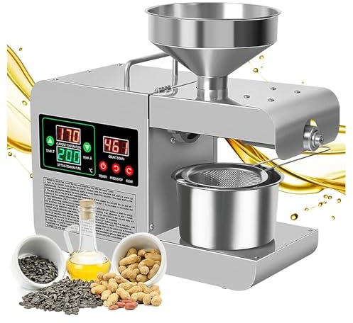 VHVYWY Pressa per Olio elettrica Manuale a Freddo/Caldo Automatica per Olio di Oliva e mandorle Dolci, spremitura a Freddo per Semi di Lino, Arachidi, Canapa, Sesamo, Girasole Intelligent