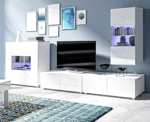 AXLIVING Wohnwand Wohnzimmer Kossana 17 – Modernes Design in Weiß
