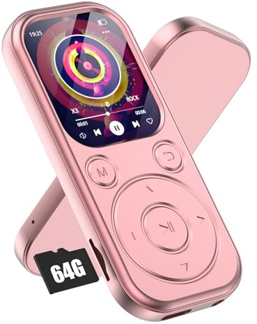 Lettore MP3 Olycism da 64 GB con Bluetooth 5.3, lettore musicale portatile con qualità audio HiFi e radio FM, batteria da 300 mAh, adatto per sport, viaggi e uso quotidiano, oro rosa