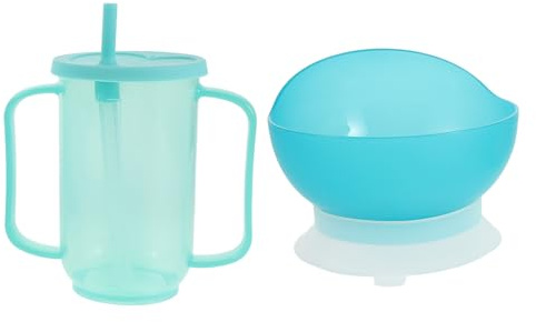 IMIKEYA Ensemble 2 Pièces Tasses D’Allaitement et Bol Anti-Déversement pour Personnes Âgées Gobelet à Bec avec Paille Adapté à la Dysphagie Bol Antidérapant avec Couvercle pour Soins