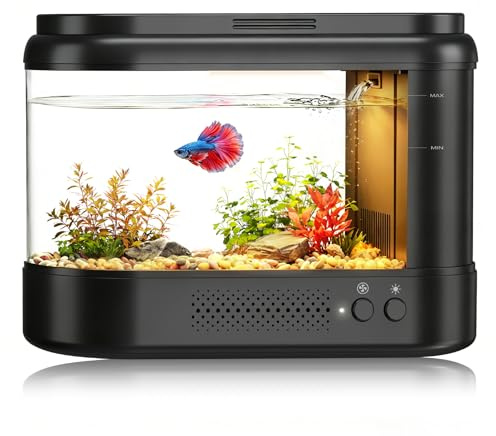 EVIEUN 3,7L Acuario Pequeño Kit de Inicio,Negro Aquario Acrílico