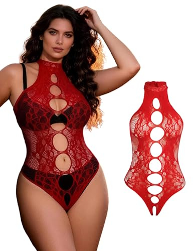 ohyeahlady Body Mujer Sexy Lencería Entrepierna Abierta Talla Grande | Babydoll de Malla Atrevida,Ropa Interior de Dormir,Sexy Lingerie for Women,Bodysuit Sin Manga Lencería Curvy Cómodos