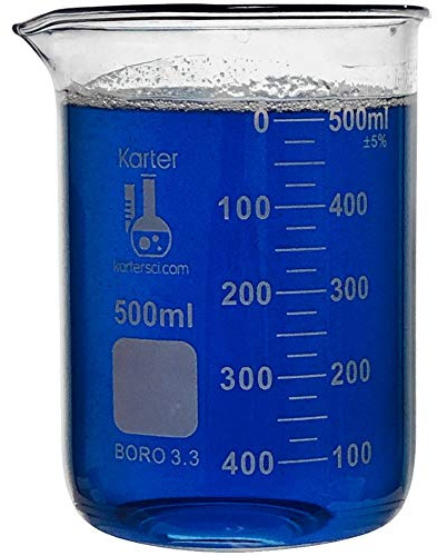 500ml Beaker, Low Form Griffin, Borosilicate 3.3 Glass, Double Scale, Graduated, Karter Scientific 213D26 (Single)