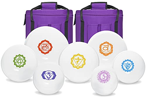 440HZ 6-12 Set of 7 Paternoster Frosted Quartz Crystal Singing Bowl Set for Chakra Healing with 2 pcs Carrying Case