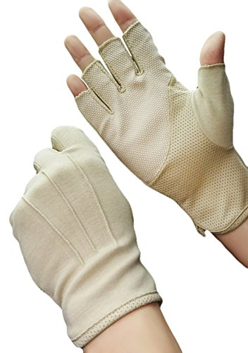 Damen Halbfinger Handschuhe Fahrradhandschuhe Sommer Kurze Sonnenschutz Fäustlinge Dünn Spitze Fingerlose Baumwoll Gloves Anti-UV Schutz rutschfest für Outdoor Reiten Motorrad Fahrrad