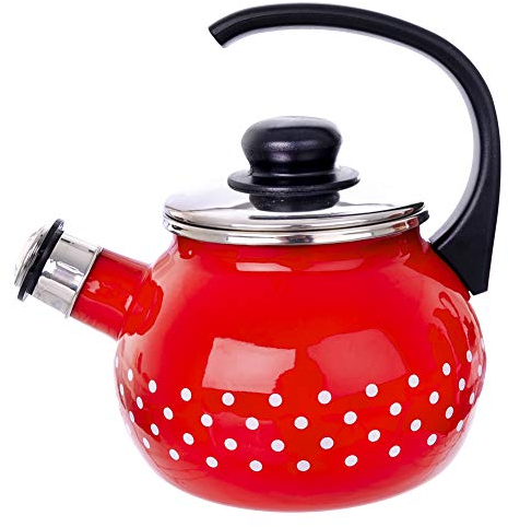 ORION GROUP Bouilloire en émail | 1,75 l | Bouilloire sifflante | Pour gaz et induction (points rouges)