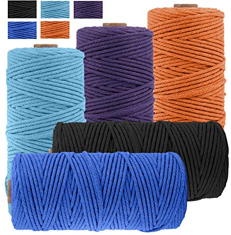 JeogYong 5 Stück Makramee Garn Set, Makramee Garn Baumwollgarn Makramee-Seil Weiches Baumwoll-Seil, zum Wandbehänge, Pflanzenhalter, Basteln, Heimtextilien, 3mm x 100m (5 Farben C)