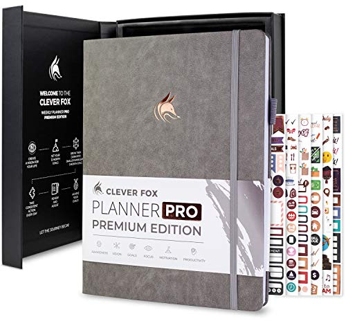 Clever Fox Planner Pro Premium – Luxurious Weekly & Monthly Planner with Budget Organizer for Productivity & Goals, Undated, A4 (Grey)