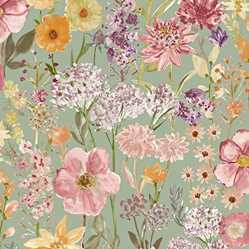 Grandeco Wildflowers Wallpaper Sage Pink A61601