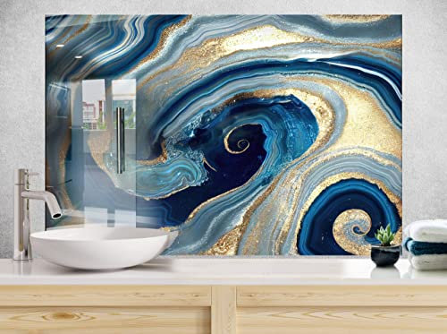 Myphotostation Spritzschutz aus gehärtetem Glas, 50,8 x 50,8 cm, blauer goldener Marmor, abstrakter Spritzschutz für Herd, Wand, Spritzschutz für Badezimmer, goldfarbener Marmor, Spritzschutz