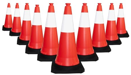 10 Pcs Traffic Safety Cone PPC with PVC Base | 30 - 75CM Road Safety Cone With Reflective | High Visibility Red Traffic Cone | Portable Wind Resistant Traffic Cone with Black Base