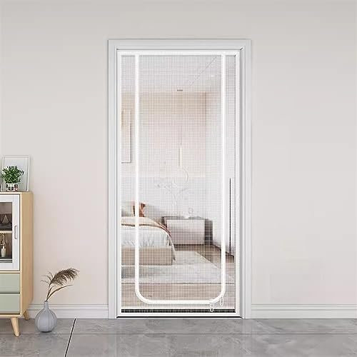 Liveinu Reißverschluss Fliegengitter Tür, Magnet Insektenschutz Balkontür Fliegenvorhang, ohne Bohren, Vorhang für Balkontür Wohnzimmer Schiebetür Terrassentür, U Weiß, 85x200cm