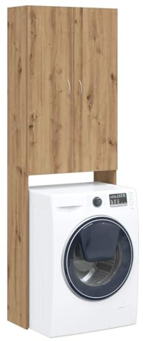 Myheimly Waschmaschinenschrank mit 2 Türen 3 Fächern Badmöbel Badschrank Badregal Badezimmerschrank Hochschrank Schrank Artisan-Eiche 64x25,5x190 cm