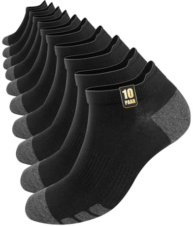 Chic Defend Chaussettes de sport pour homme 10 paires Respirantes en coton Chaussettes courtes d'été Demi-chaussettes Chaussettes de course Noir Blanc Gris 35-38 39-42 43-46 47-49, Noir , 39-42