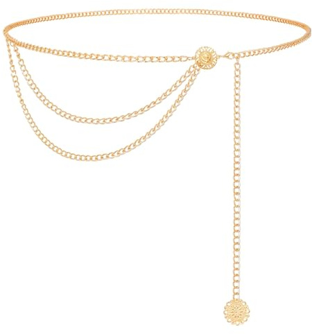 LEACOOLKEY Donna Catena Multistrato Oro Argento Cintura a Maglie Metalliche per Jeans Abito