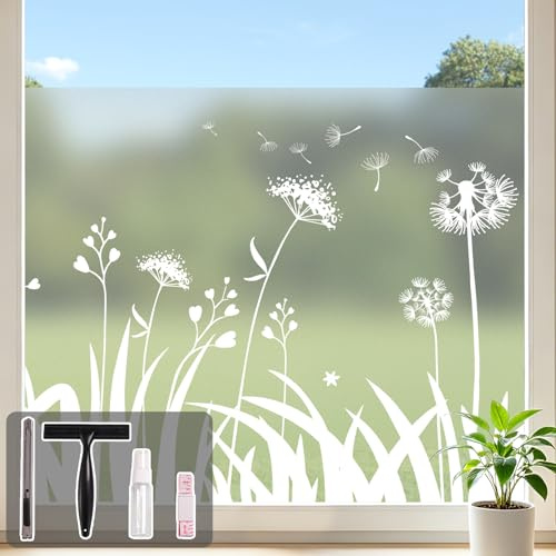 Conkov Lámina de privacidad translúcida esmerilada para ventana, vinilo, autoadhesiva, reutilizable, decorativa, para cocina, sala de estar, cuarto de baño, patrón de diente de león, 44,5 x 200 cm