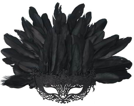 SHINROAD Maschera decorativa con piume, da donna, veneziana, mezza faccia, per martedì grasso, ballo di fine anno, festa, decorazione, cinghia regolabile staccabile
