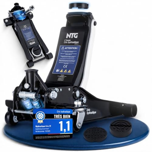 NTG HYDRAULISCHER WAGENHEBER 3T – Wagenheber Hydraulisch mit Doppelkolben & Schnellhub, 85–485 mm Hubhöhe – Rangierwagenheber inkl. 2 Gummiauflagen für PKW & SUV