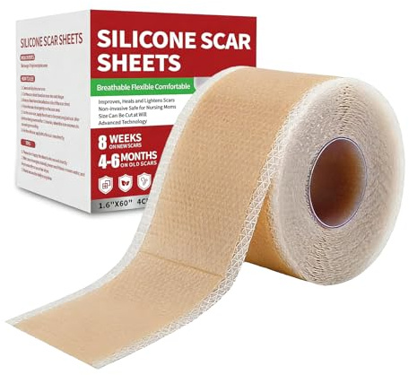 Rullo di Cerotto in Striscia Silicone per Cicatrici (4CM x 150CM), Silikon Narbenpflaster, Riutilizzabile e Traspirante, Adatto per Cesareo, Interventi Chirurgici, Ustioni e Cicatrici da Acne