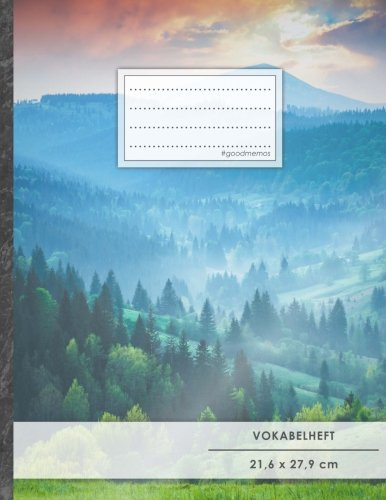 VOKABELHEFT DIN A4 • 50+ Seiten, Softcover, Register, Zweispaltig, Erfolgs-Tacker, Bergsteiger • Original #GoodMemos Schulheft • Fremdsprachen leicht lernen, Lineatur 53