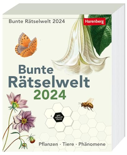 Bunte Rätselwelt Tagesabreißkalender 2024. Tages-Tischkalender 2024 mit abwechslungsreichen Quizfragen zu Flora und Fauna für schlaue Rätselfüchse. Format 12,5 x 16 cm: Pflanzen, Tiere, Phänomene