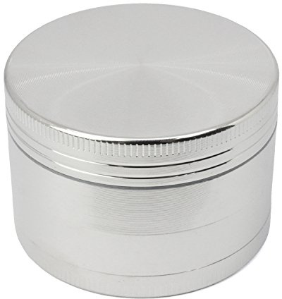 LIHAO Grinder Gewürzmühle Kräutermühle Crusher 4-teilig (Silbrig) | Grinder Set 5 cm mit Pollen Scraper Sieb Auffangfach für trockene Kräuter Gewürze Kaffee als Kräuter Zerkleinerer