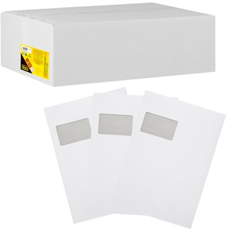 Idena 10251 - Faltentasche, DIN C4, mit 2 cm Bodenfalte, 120 g/m², haftklebend, mit Fenster, 100 Stück, FSC-Mix, weiß (DIN C4, 120 g/m²)