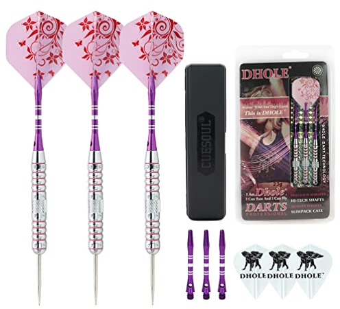 CUESOUL DHOLE Steel Tip Darts Set 23 Grams With 3 Steel Tip Barrels, 6 Durable Aluminum Shafts, 6 Dart Flights Dart Case（DHOL-F1206）