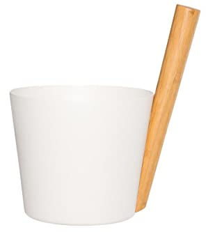 Rento - Saunakübel, Aufgusseimer, Saunaeimer - Aluminium mit Bambusholz - Farbe: Weiß - 5 Liter - Höhe: 35 cm/Durchmesser: 23 cm