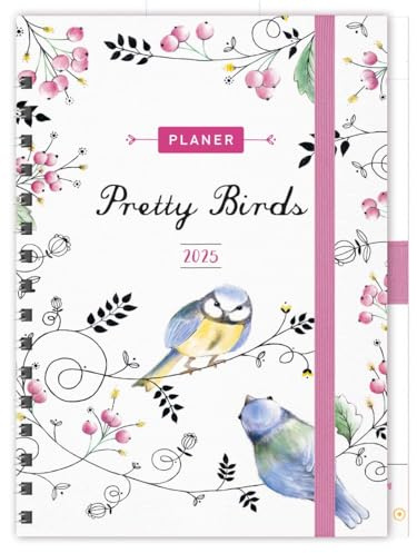 Planer Pretty Birds 2025: Familientimer-Buch mit 5 Spalten, Ferienterminen und Jahresübersicht 2026