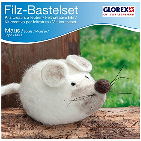 Glorex 6 2902 604 - Kreatives Filz Bastelset Maus, Filzset mit Trockenfilzwolle, fertige Figur ist ca. 12 x 6 cm groß