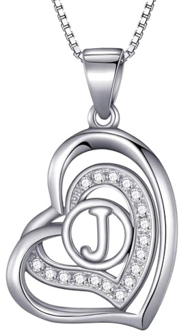 Morella damhalsband hjärta bokstav J 925 silver rodierad med zirkonia-stenar vit 46 cm