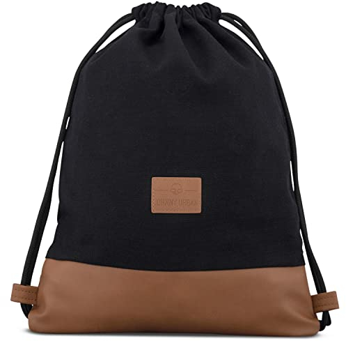 Johnny Urban Turnbeutel Damen & Herren Schwarz - Luke - Beutel Rucksack mit Kordelzug - Baumwoll Canvas - Kleine Innentasche für Wertsachen