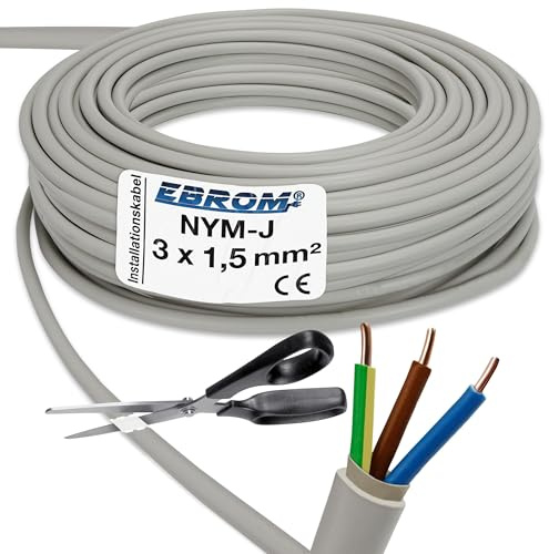 NYM-J 3x1,5 mm² - NYM-J 3x1,5 mm2 - Mantelleitung - Installationsleitung - grau - große Auswahl - Beispiel: 5 m - 15 m - 25 m - 50 m - 60 m - 70 m - 80 m - 90 m - 100 m - 110 m - bis max. 250 Meter