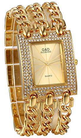 JewelryWe Orologio da Polso da Donna Orologio al Quarzo Cinturino Quadrato con Strass Bracciale Donna Catena in Lega Regalo Colore Argento/Oro