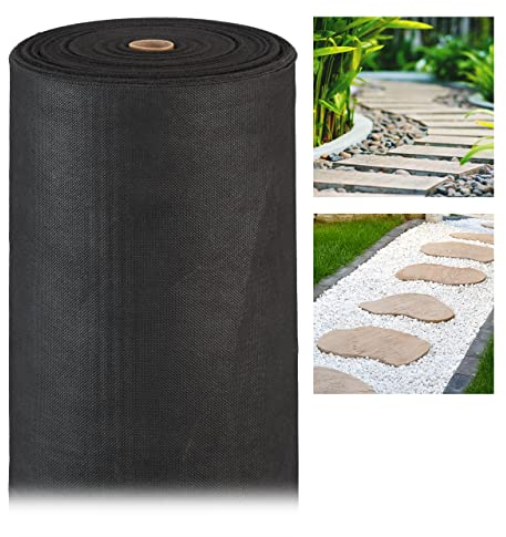 Relaxdays Malla Antihierbas 150 g/m² Permeable y Resistente a los Rayos UV, Polipropileno, Negro, 50 m