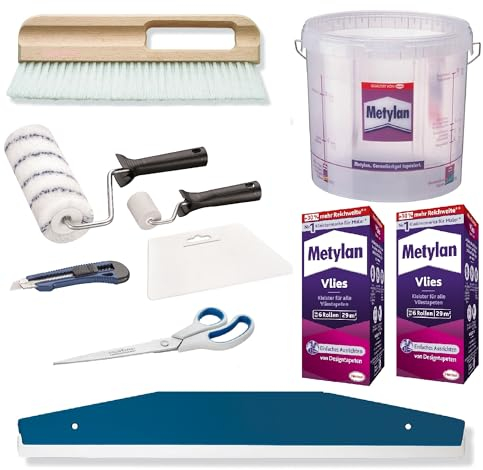 Tapezierset Tapezierwerkzeug Renovierungsset komplett mit Metylan Vlies-Tapetenkleister, 10-teilig