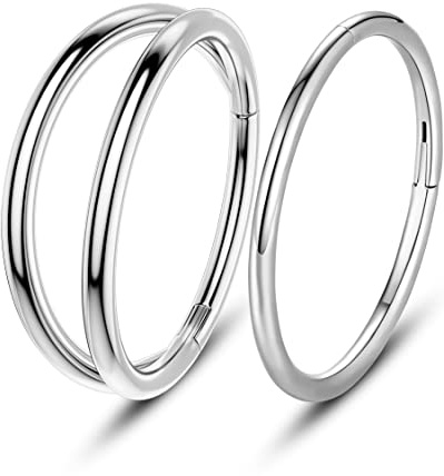 OUFER 16G 2 Stück Helix Hoop Silber Conch Piercing Tragus Ring Daith Earrings Chirurgenstahl Silber Orbital Ring Ohrringe Knorpel Ohr Hinged Damen Schmuck Damen Herren Gifts