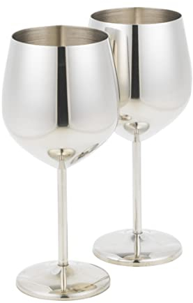 Homiu Lot de 2 verres à vin en acier inoxydable - 520 ml - Or rose, argenté, doré - Coffret cadeau - Verres incassables (argent)