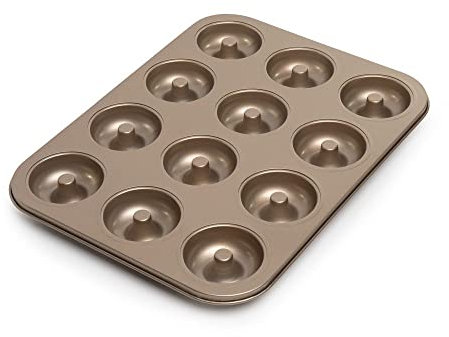ThermoTasty Donutform Donut Formen 12er anithaftbeschichtet Backform Backblech Kuchen Muffin Kuchenform Bagels Brownies Kekse gold, Durchmesser 6,5cm