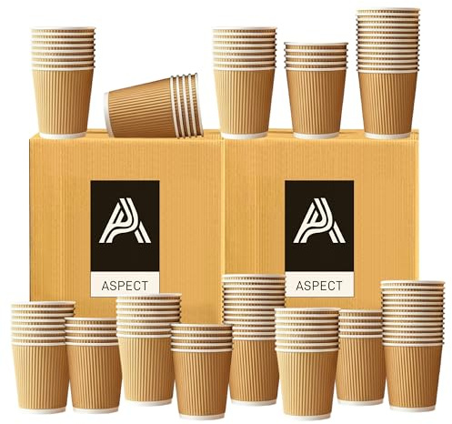Aspect Ripple, Paper Coffee Cups, Triple Wall Insulated Disposable, Brown Kraft, 8oz Pack of 100 for Takeaway, Hot and Cold Drinks
