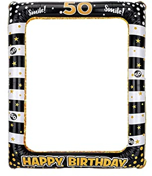 Andiker Aufblasbarer Bilderrahmen, Schwarzgold Happy Birthday Photo Booth Requisiten für Frauen Männer 50 Geburtstag Party Deko (Schwarzgold,50)