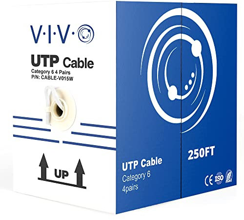 VIVO 250ft Bulk Cat6 Wire, CCA Ethernet Cable, 23 AWG, UTP Pull Box, LAN Network, White, CABLE-V015W