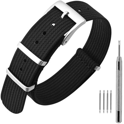 ANNEFIT Nylon Uhrenarmbänder 16mm 18mm 20mm 22mm mit Edelstahl Metall Schließe, Sport Atmungsaktive Ersatzarmband