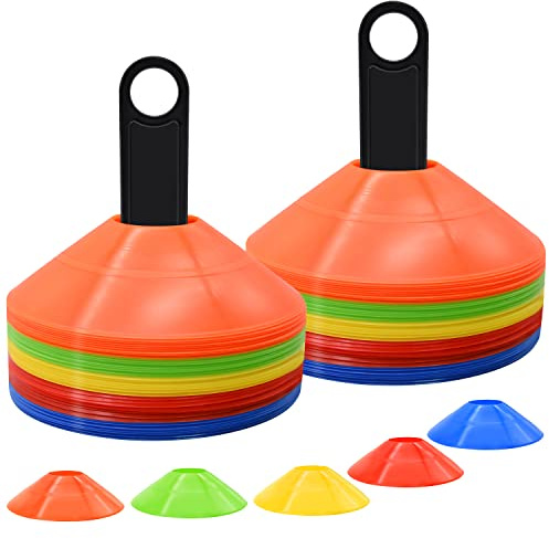 FGBNM 100 Pack Disc Cones, Agility Soccer Cones with Carry Bag and Holder, Soccer Cones for Sports Training, Football, Soccer, Basketball, Coaching, Practice Equipment, 5 Color