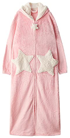 YAOTT Accappatoio con Cappuccio da Donna e Uomo con Cerniera,Accappatoio Morbido in Flanella,Vestaglia Lunga Unisex Invernale in Pile con Zip,Soffice e Calda Camicia da Notte con Tasca a Stella